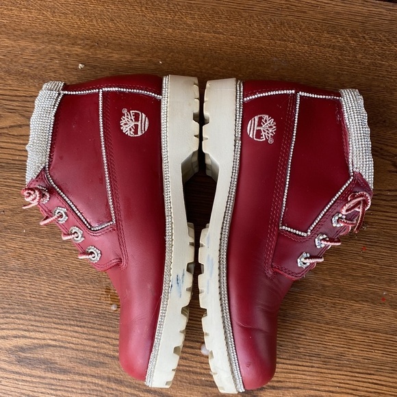 EUC VINTAGE “BLINGED” TIMBERLAND WATERPROOF LACE UP 5” RED BOOT SPARKLE SPARKLE - Picture 12 of 15